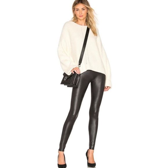 SOLD SPANX Faux Leather Leggings Black High-Waisted Countoured Sz Medium - Picture 1 of 13